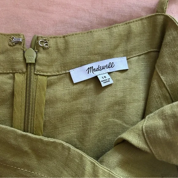 Madewell Goldie Mini Dress in 100% Linen Citrus Lime 10 - Picture 4 of 6